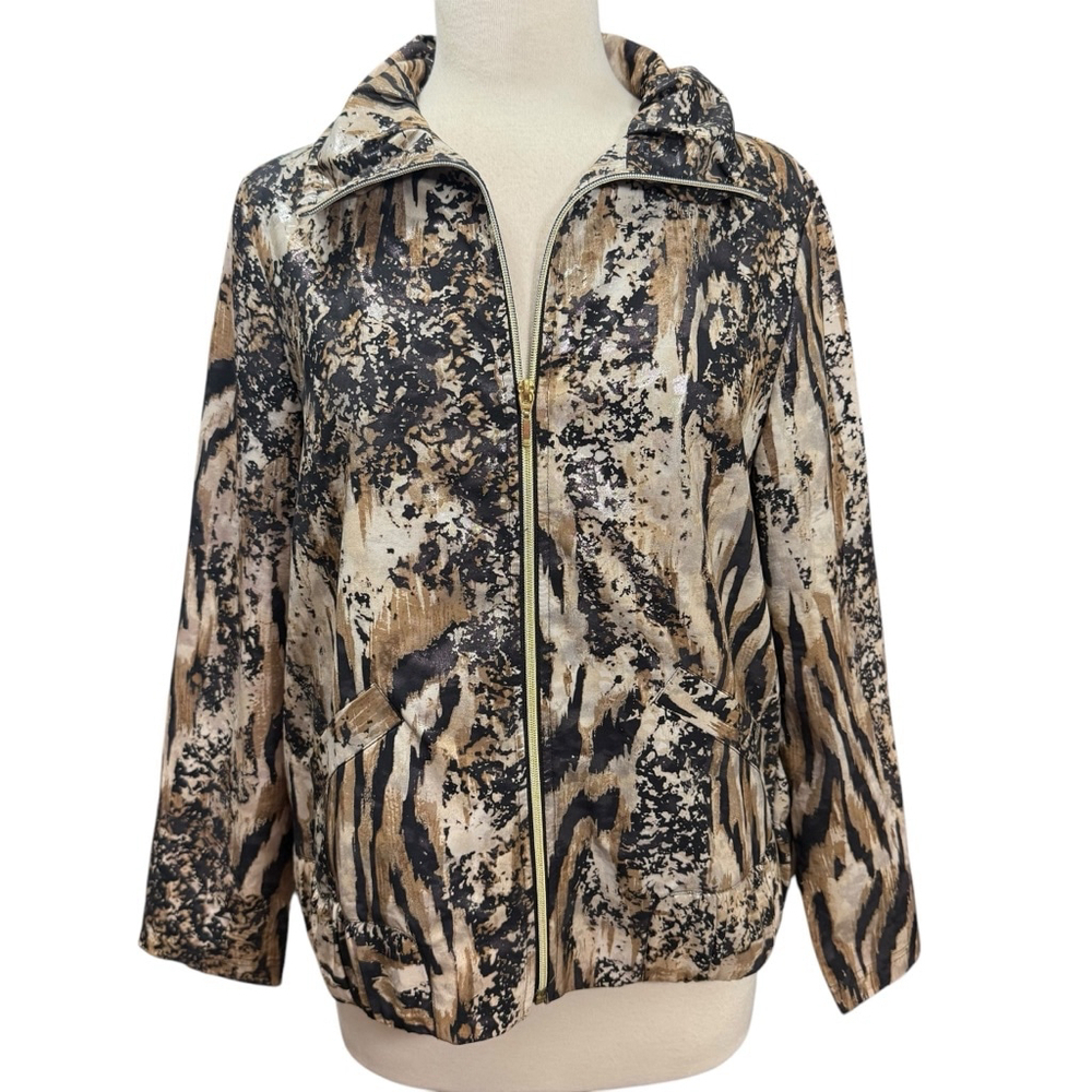 Zenergy by Chico's Jacket Size 1/M Brown Black Animal Print